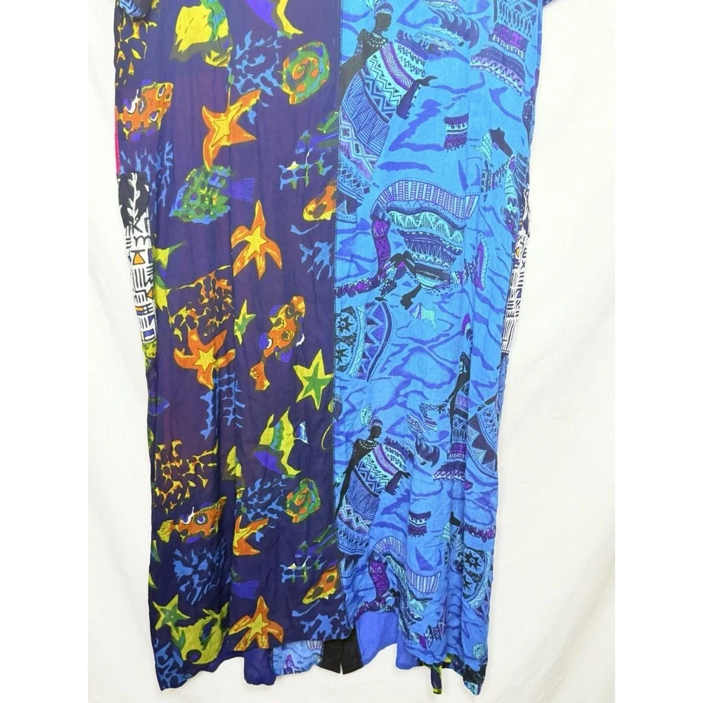 La Cera Vintage 90s Patchwork Rayon Dress Womens Large NWT Art To Wear Boho